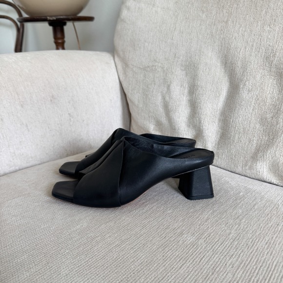 Vince Shoes - Vince Black Leather Square Toe Block Heel Mules Sandals 7.5M Minimal